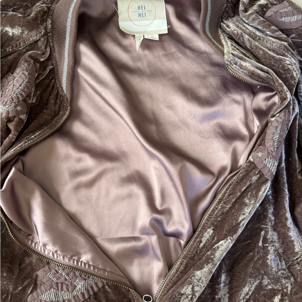 Hei Hei Anthropologie Embroderied Brown Velvet Bomber Jacket Women’s M - Picture 8 of 14